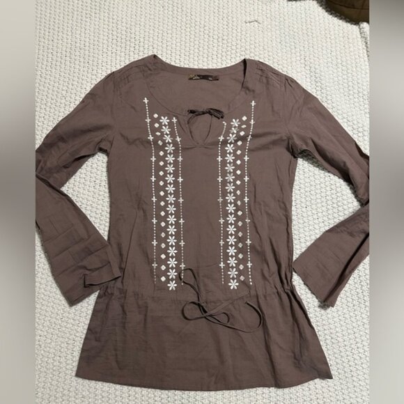 Prana‎ Embroidered Drawstring Waist Cotton Tunic Top XSmall - Picture 2 of 9